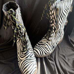 Zebra Print Lace-Up Boots